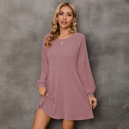 Casual Long Sleeve Solid Color Ribbed Knit Dress Or With Belt Wholesale Dresses