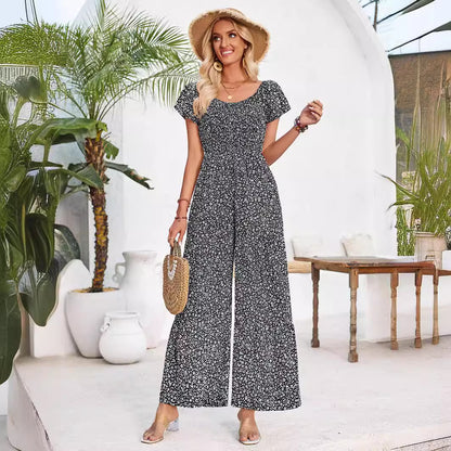 Floral Square Collar Round Neck Jumpsuit Wholesale Womens Clothing N3824041600047