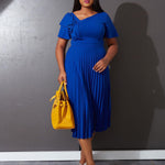 Ruffled Short Sleeve Off-Shoulder Pleated Dress Wholesale Womens Clothing N3823112300137