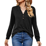V-Neck Solid Button Casual Loose T-Shirt Top Wholesale Womens Clothing N3823112800052