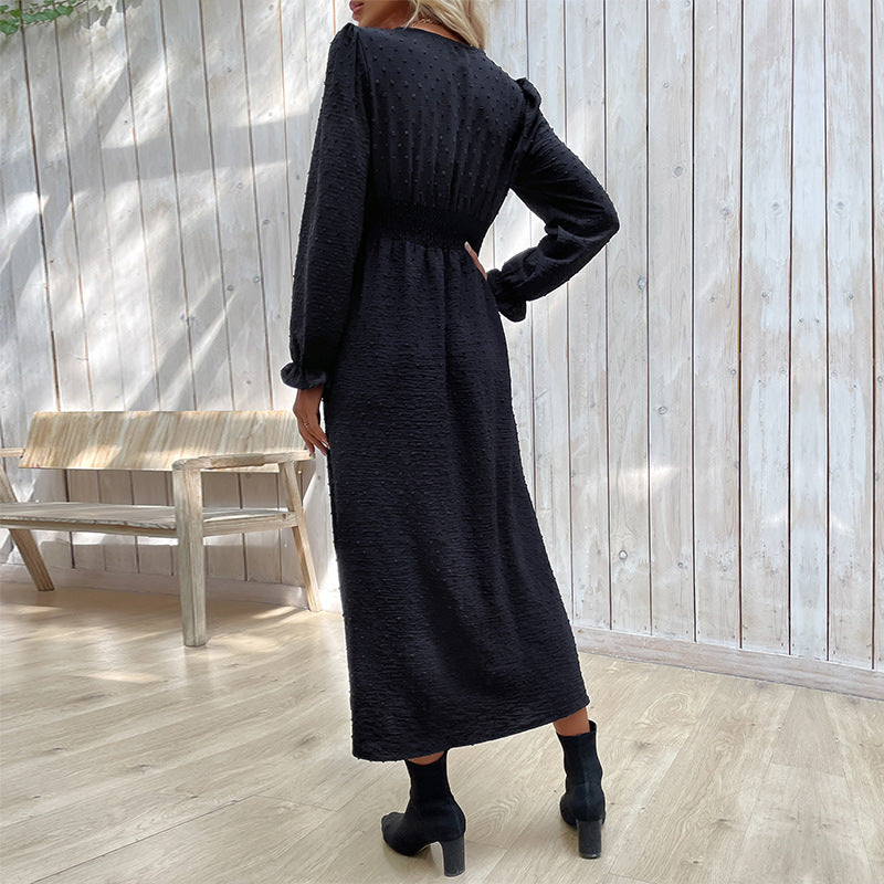 Long Sleeve Black Dress Split Maxi Dresses Wholesale Womens Clothing N3824062800026