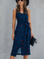 Women's Leopard Print Slit Midi Length Strap Dress Wholesale Womens Clothing N3824010500025