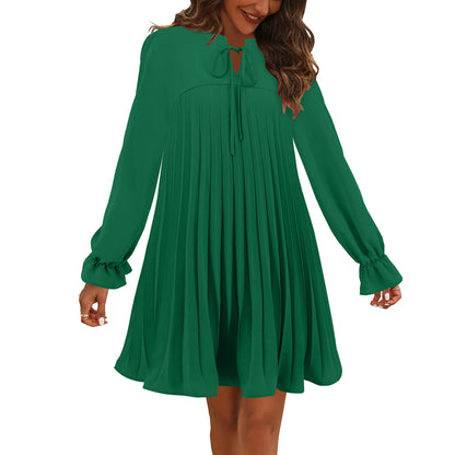 Lantern Sleeve Long Sleeve Solid Color Pleated Dresses Wholesale Womens Clothing N3824072000244