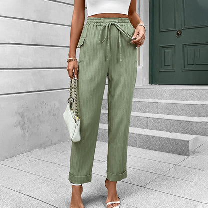 Solid Color Pleated Straight Leg High Waisted Pants Wholesale Womens Clothing N3824080900016