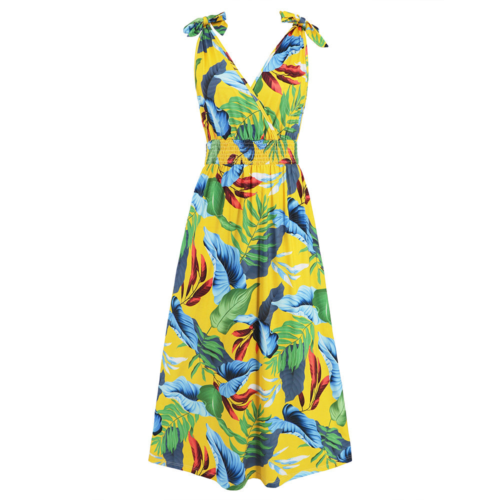 Printed V-Neck Beach Maxi Dresses Wholesale Womens Clothing N3824062100019