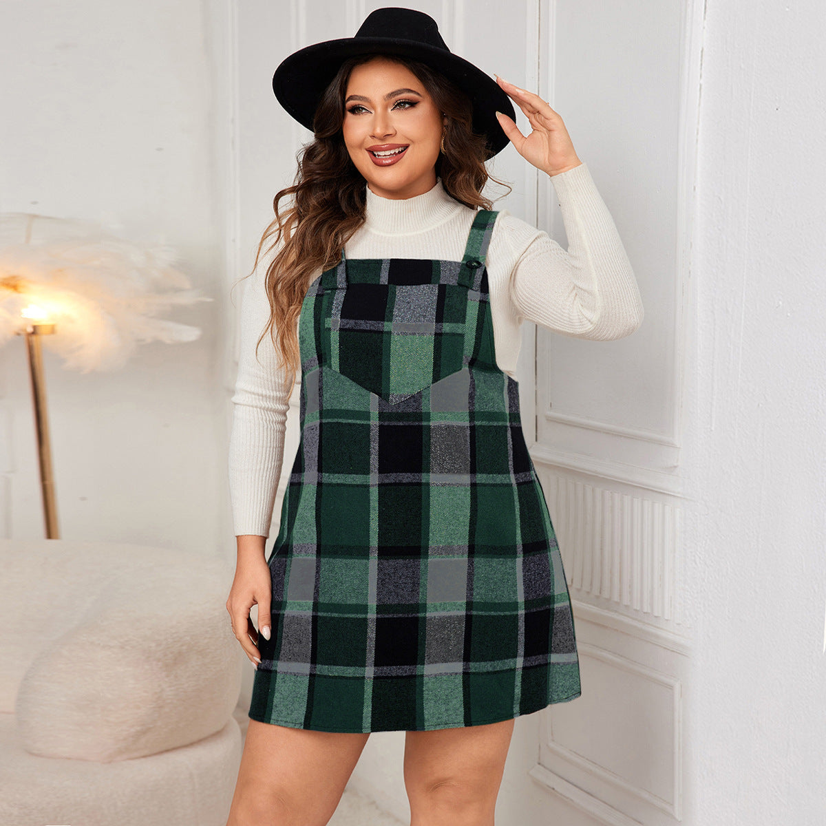 Plaid Plus Size Loose Suspender Dresses Wholesale Womens Clothing N3824091200162