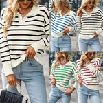 Casual Long Sleeve V-Neck Striped Sweater Wholesale Womens Tops