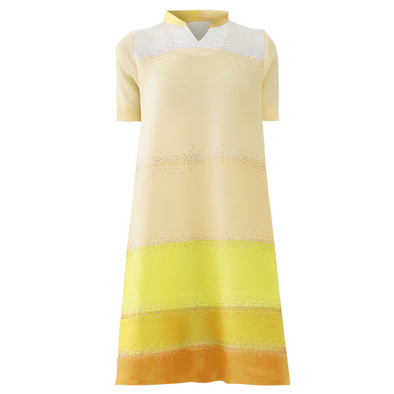 Elegant Short Sleeve V-Neck Colour-Blocked Striped A-Line Dress Wholesale Dresses