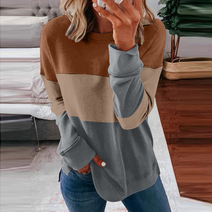 Patchwork Clash Top Drop Shoulder Long Sleeve Casual Pullover Sweatshirt Wholesale Womens Tops N3824091200004