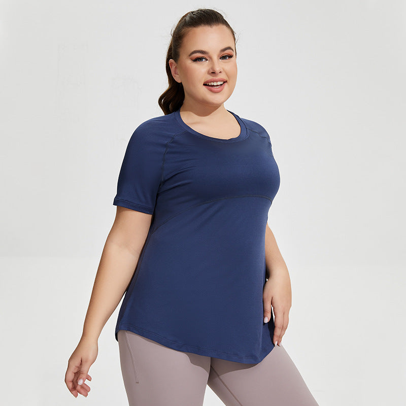 Wholesale Plus Size Womens Clothing Hip Covering Mesh Breathable Short-Sleeved Sports Top