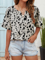 Women's V-neck Leopard Print Short Sleeve Casual Top T-Shirt Wholesale Womens Clothing N3824010500010