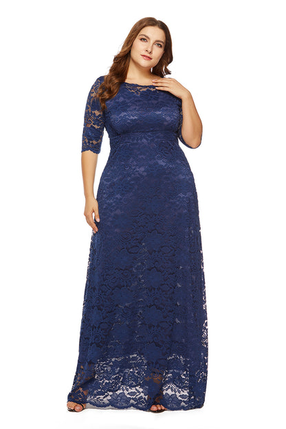 Plus Size Hollow Short Sleeve Lace Pocket Dress Evening Maxi Dresses Wholesale Womens Clothing N3824080300016