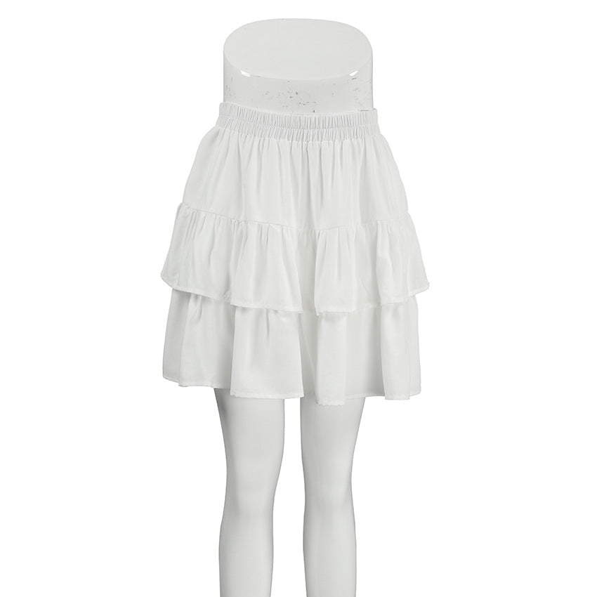 Double High Waist Pleated White Skirts Wholesale Womens Clothing N3824090300013