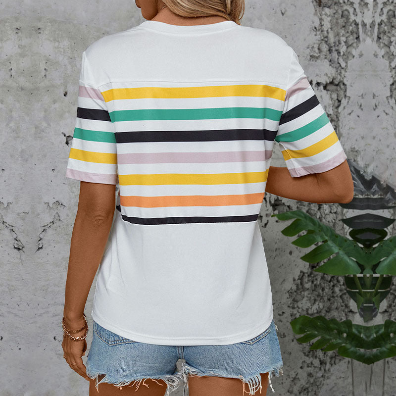 Color Striped Short Sleeve T-Shirt Wholesale Womens Clothing N3824040700306