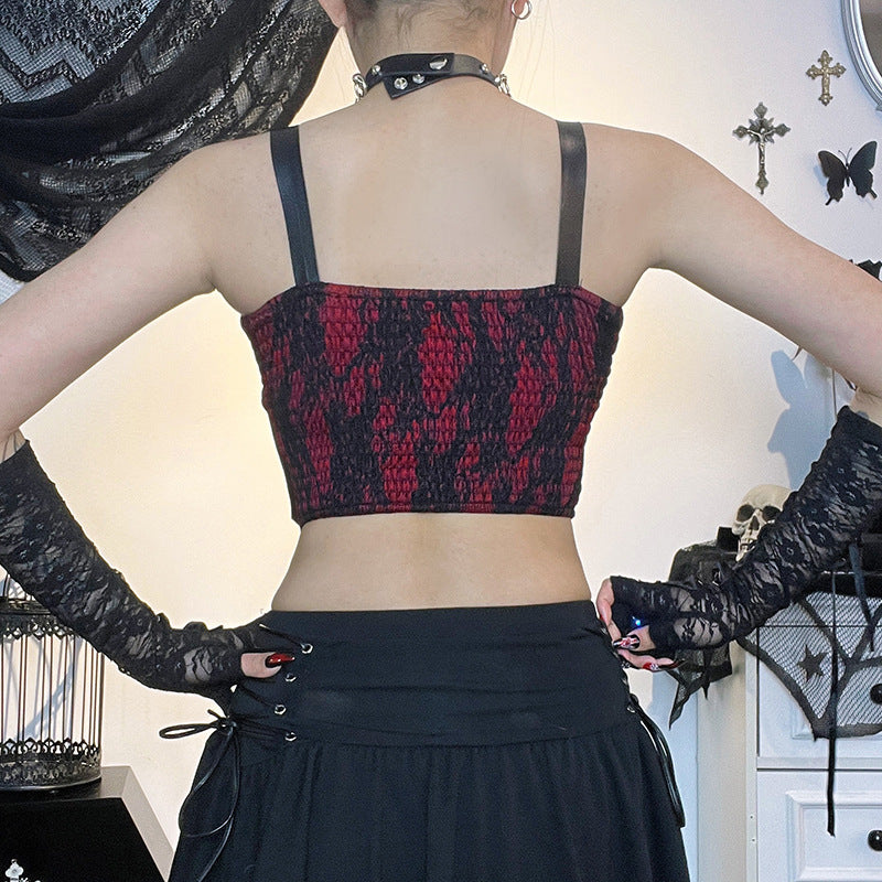 Dark Punk Suspenders Irregular Lace Crop Tops Wholesale Women'S Top