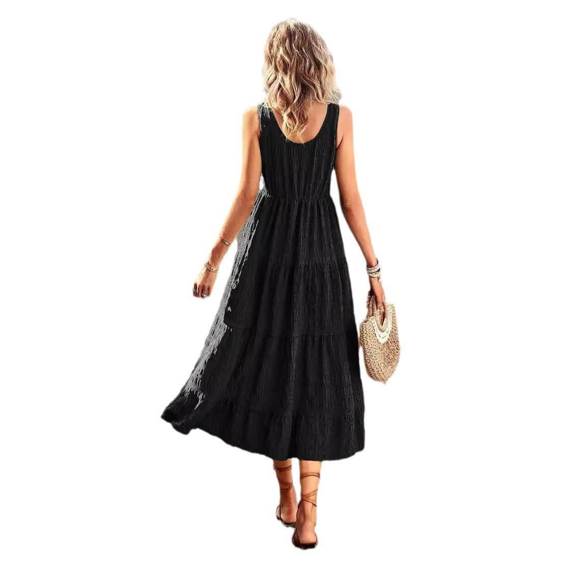 U Neck Temperament Elegant A-line Halter Long Solid Color Dress Wholesale Womens Clothing N3824060600023