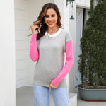 Fashion Colorblocking Long Sleeve Crew Neck Knit Wholesale Womens Tops