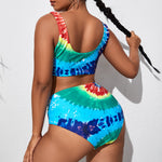 Wholesale Women Plus Size Clothing Contrast Print High Waist One Piece Swimsuit