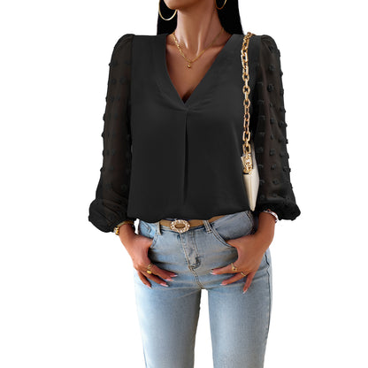 Long Sleeve Blouses V Neck Shirts Wholesale Womens Clothing N3824110900015