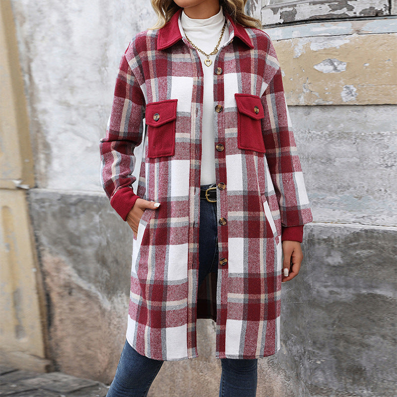 Brushed Long Plaid Jackets & Coats Wholesale Womens Clothing N3824091200029