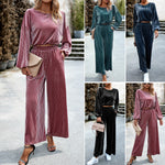 Fashion Velvet Solid Color Long Sleeve Crew Neck Top And Pants Set Wholesale Women'S 2 Piece Sets