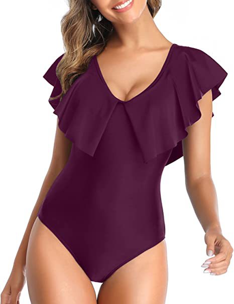 Low-Cut Triangle Solid Ruffle One-Piece Swimsuit Wholesale Women'S Clothing