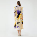 Premium French Printed V-Neck Ruffle Sleeve Waist-Closing Mid-Length Dress Wholesale Dresses