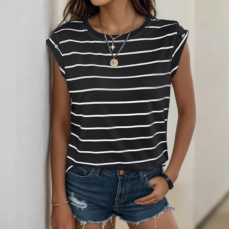 Sleeveless Striped T-Shirts Wholesale Womens Clothing N3824040700307