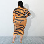 Wholesale Plus Size Womens Clothing Bodycon Leopard Print Long Sleeve Round Neck Dress