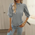 Solid Color Puff Sleeve Tops Wholesale Womens Clothing N3824022600020