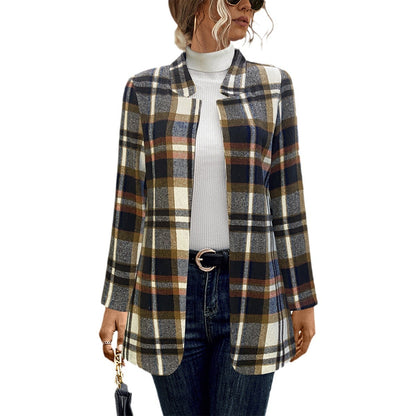 Casual Plaid Jacket Fall Winter Cardigan Wholesale Womens Clothing N3824080300071