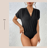Solid Color V Neck Short Sleeve Bodysuit Wholesale Womens Clothing N3824041600023