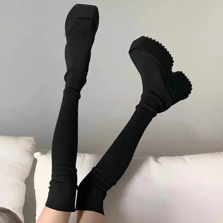 Thick Heel Knitted Stretch Boots Wholesale Women's High Heels N3824011000075