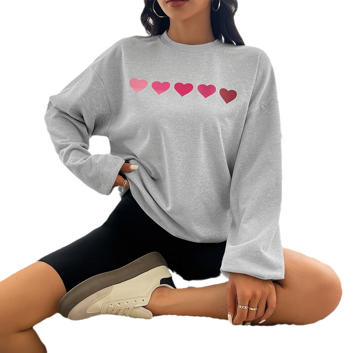 Casual Loose Love Heart Printed Long Sleeve Sweatshirts Wholesale Womens Clothing N3824091000083