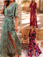 Casual V-Neck Short-Sleeved Floral Print Skinny Waist Dresses Wholesale Dresses
