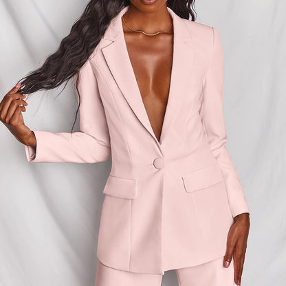 Solid Color Suit Blazer Wide Leg Pants Two Piece Set Wholesale Womens Clothing N3824080500013