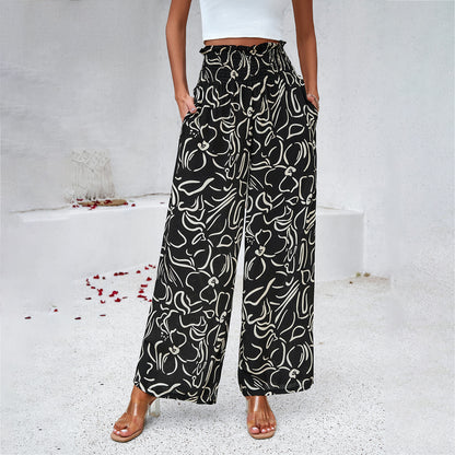 Women's Elegant Printed Loose Straight Pants Wholesale Womens Clothing N3823122900111