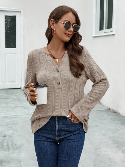 Button-Knit Sweater Long Sleeve Textured Tops Wholesale Womens Clothing N3824062800051