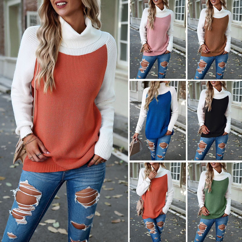 Fashion Long Sleeve Color Clash Turtleneck Sweater Wholesale Womens Tops