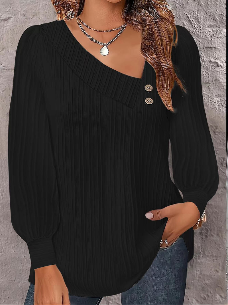 V-Neck Button Down Solid Color Long Sleeve Shirts Wholesale Womens Clothing N3824040700335