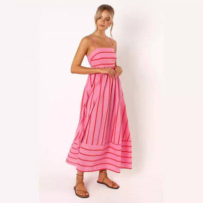 Striped Off-Shoulder Backless Hem Maxi Dresses Wholesale Womens Clothing N3824082900027