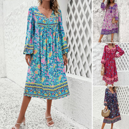 Casual Resort Printed Long Sleeve Dresses Wholesale Womens Clothing N3824040100104