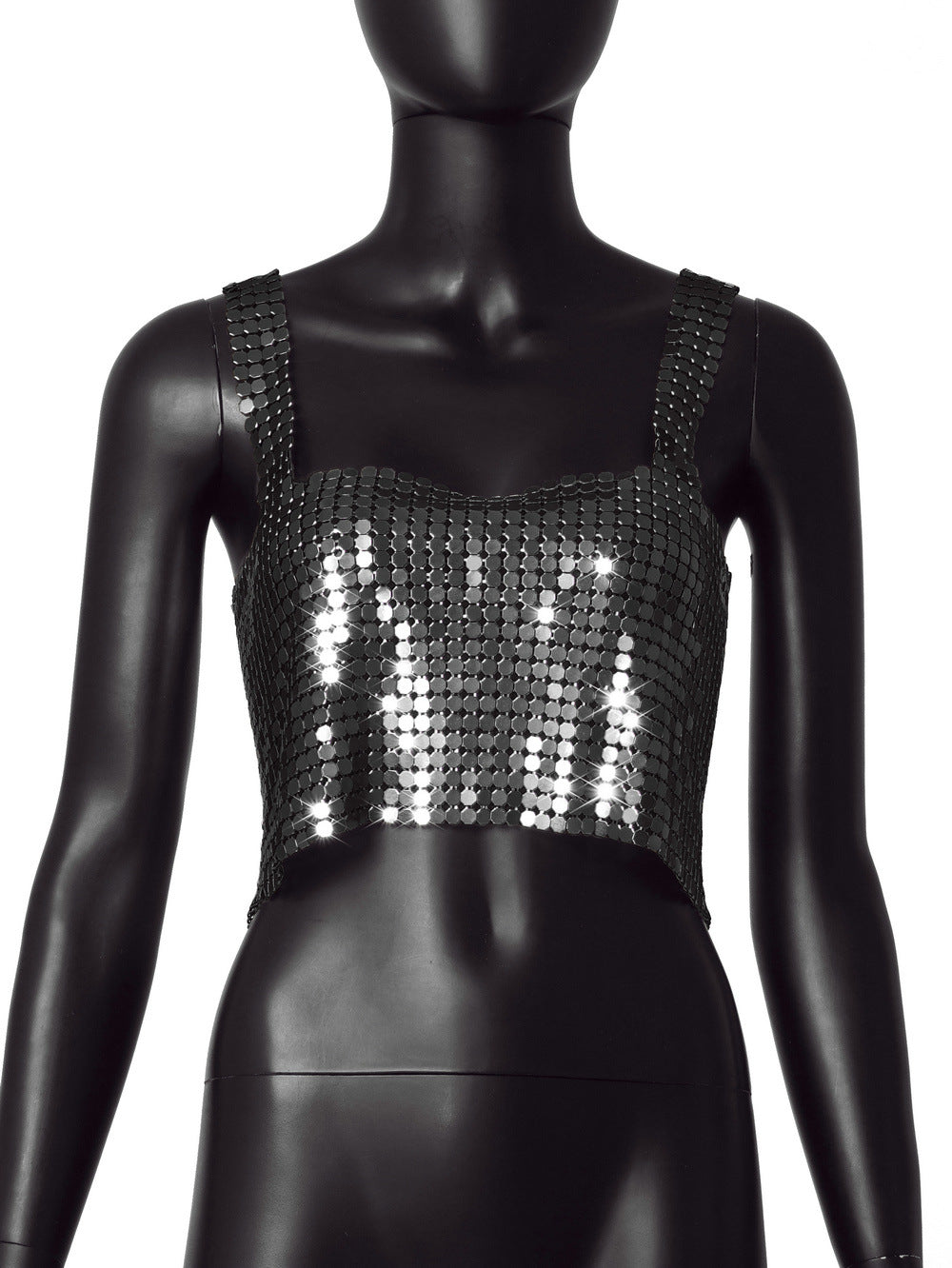 Sexy Metallic Sequins Backless Neck Crop Top Wholesale Womens Tops