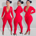 Sexy Deep V-Neck Long Sleeve Solid Color Jumpsuit Wholesale Jumpsuits