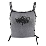 Black Gothic Punk Sexy Slim Strappy Print Camisole Top Wholesale Womens Tops