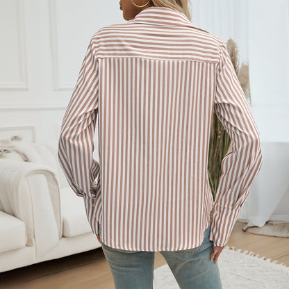 Striped Long Sleeve Lapel Shirts Wholesale Womens Clothing N3824080700062