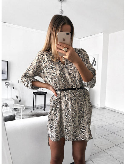 V-Neck Long Sleeve Snake Print Shirt Women's Dresses Without Belt Wholesale Womens Clothing N3824080900026