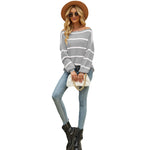 Fashion Long Sleeve Striped Strapless One Neck Pullover Sweater Wholesale Womens Tops