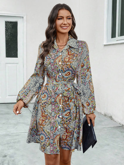 Ethnic Print Long Sleeve Lapel Shirt Dresses Wholesale Womens Clothing N3824062800052