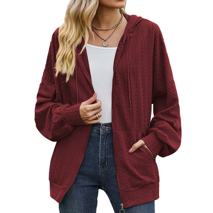 Zipper Solid Color Loose Sweatshirt Cardigan Wholesale Womens Clothing N3823112800054